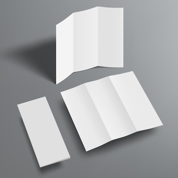 Вектор Открытая и закрытая трехслойная бумажная брошюра с теней