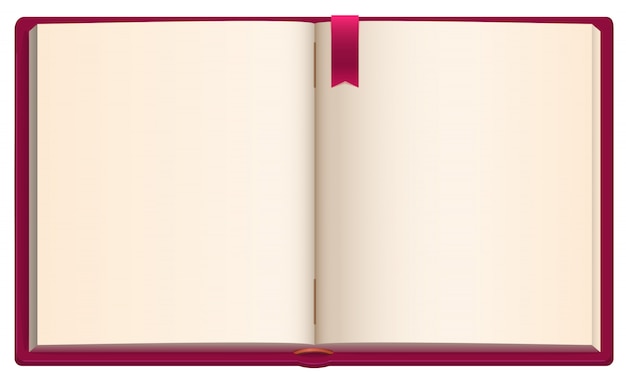 Open blank book with red ribbon bookmark