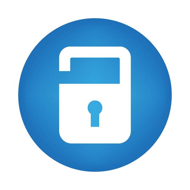 Open blue circle lock. Computer technology concept. Cyber security concept. Vector illustration.