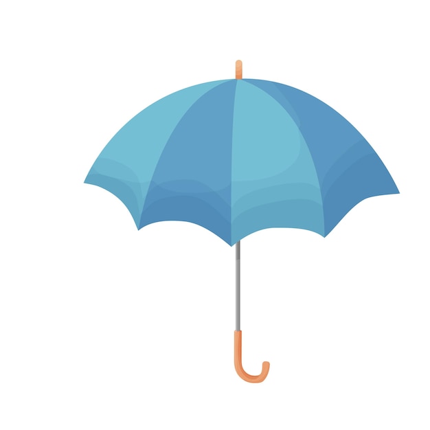 Open blue umbrella, handle accessory in cartoon style isolated on white background.