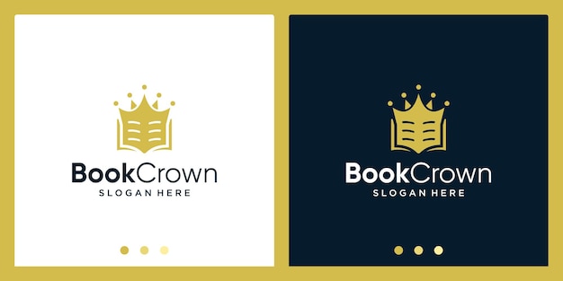 Open boek logo-ontwerpinspiratie met kroonontwerplogo. premium vector