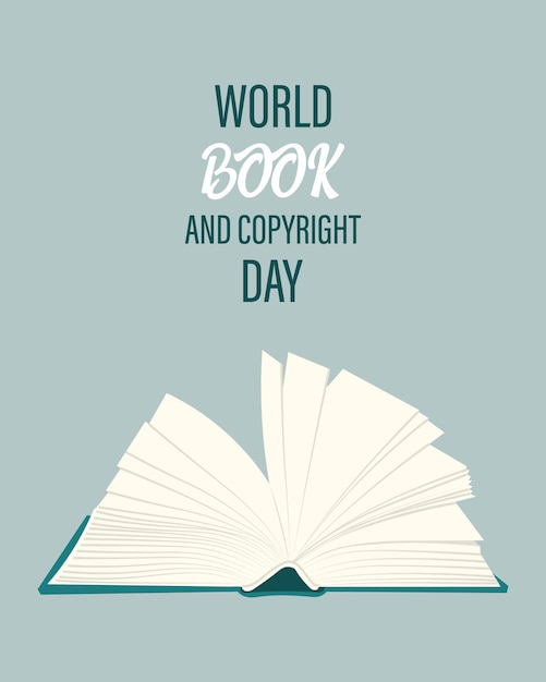 Open boek met blanco pagina's Wereldboek en Copyright Dag Illustratie poster banner vector