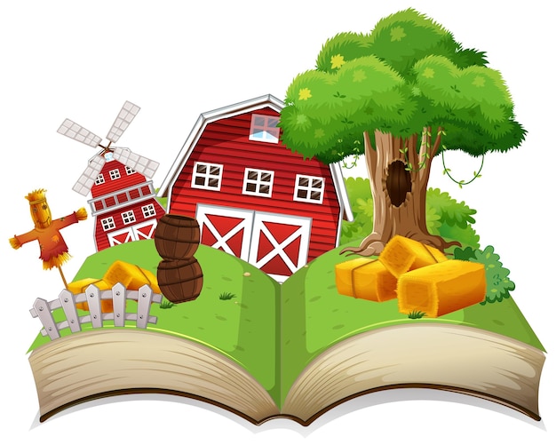 Open boek met boerderijlandschap