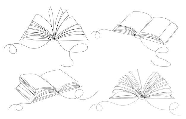 Open boeken tekenen door één ononderbroken lijn geïsoleerde vector