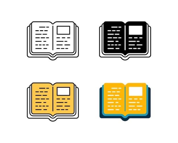 Open boekpictogram vectorontwerp in 4 stijllijn glyph duotone en plat