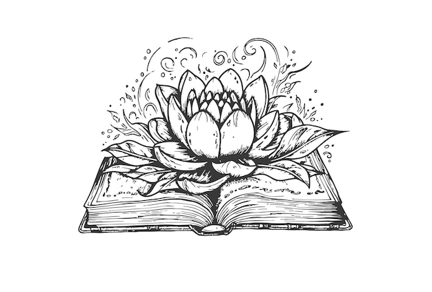 Open book in black and white A handdrawn sketch highlighted on a white background Vector illustration