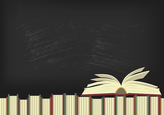 Open book on books with blackboard on background place for your text education illustration