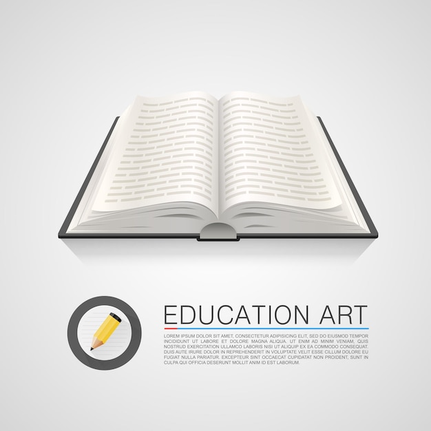 Arte di educazione del libro aperto su sfondo bianco. illustrazione vettoriale