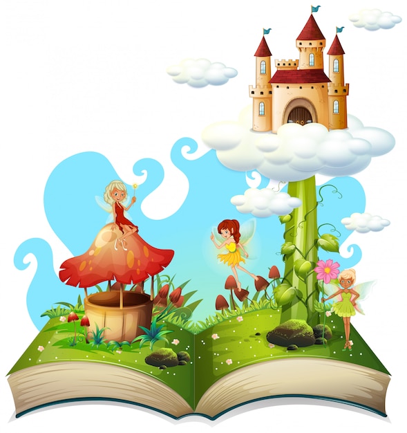 Vector open book fairy tale theme