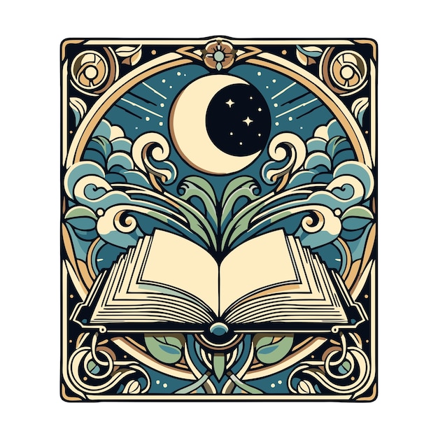 open book flat vector design in art nouveau style