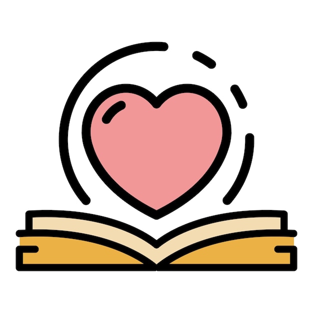 Vector open book and heart icon outline open book and heart vector icon color flat isolated