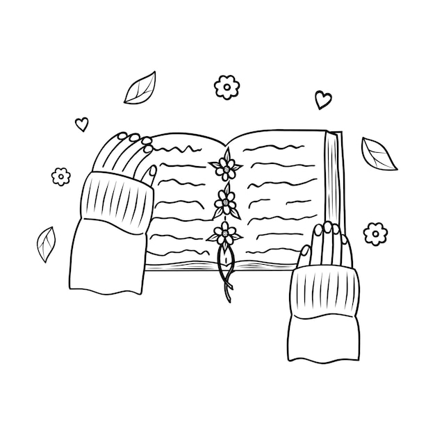 An open book in his hands a contour drawing Vector handdrawn contour illustration of the book