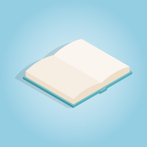 Open book icon in isometric 3d style on blue background Reading symbol