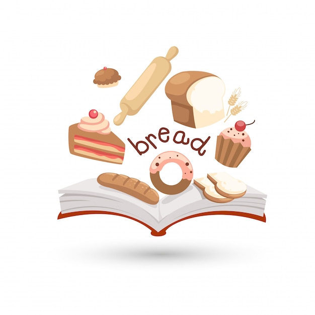 Vector open book and icons of bread