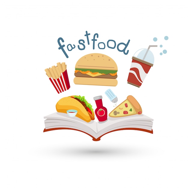 Apra il libro e le icone di fast food