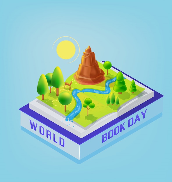 Vector open book landscape world book day