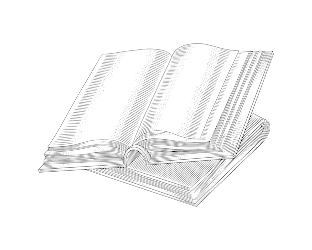 Vector open book for literature education journal and diary vintage engaving drawing style