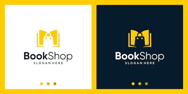 Open book logo design inspiration with shopping bag design logo. premium vector