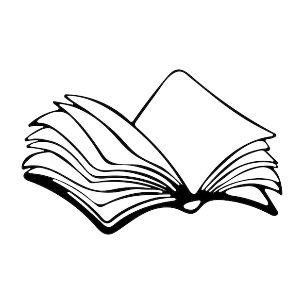 Outline doodle open book. A symbol of learning, education