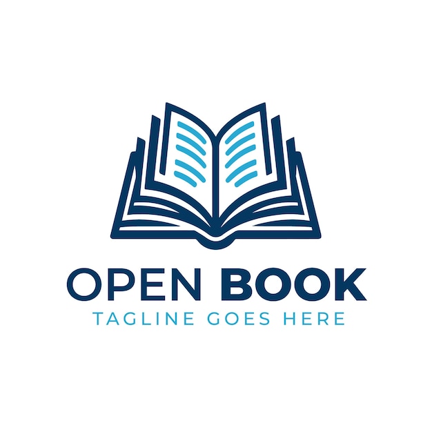 Vector open book page flat education logo