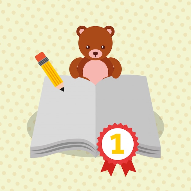 Open book pencil medal bear teddy