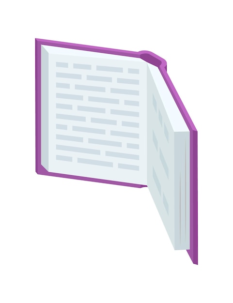 Open book purple cover pages fanned out detailed illustration standing book pages education