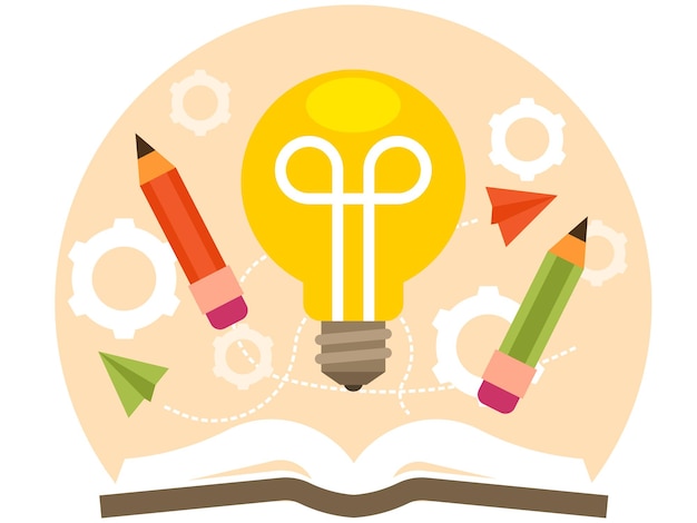 Вектор Открытая книга концепция обучения идея лампы возвращение в школу чтение книг и приобретение знаний