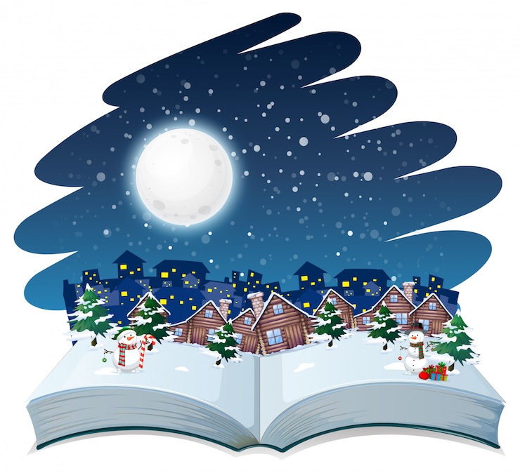 Vector open book winter outdoor theme