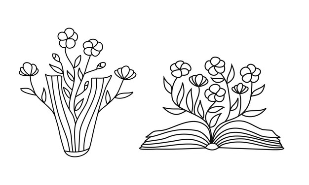 Libro aperto con rametti di fiori illustrazione concettuale di scrivere il proprio futuro concetto vettoriale per il club di letteratura o la biblioteca della libreria illustrazione dello schizzo