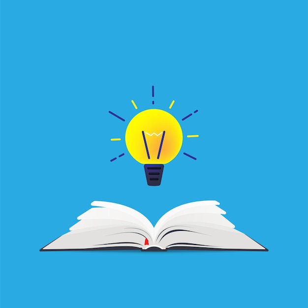 Open book with lightbulb simple illustration