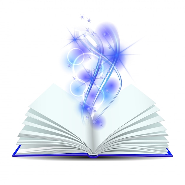 Vector open book with magic light