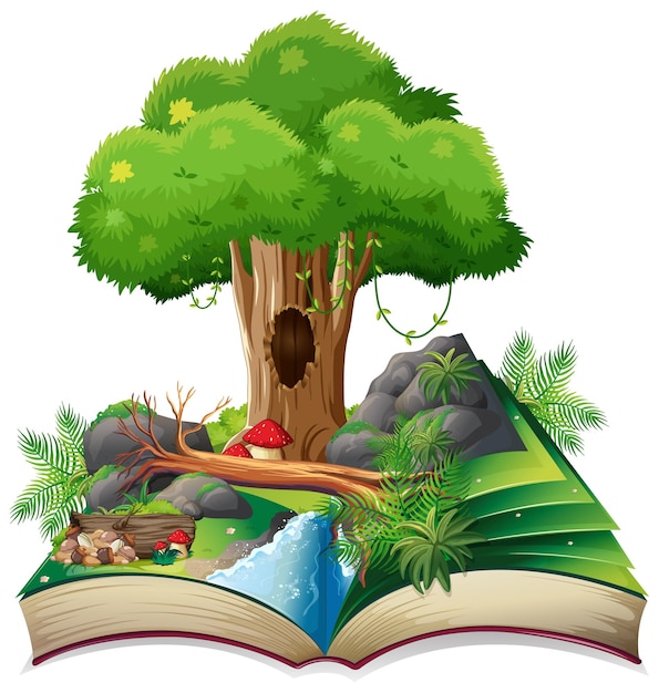 Vector open book with nature landscape