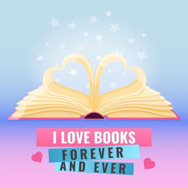 Vector open book with page decorates into two hearts shape for love in valentines day romantic reading