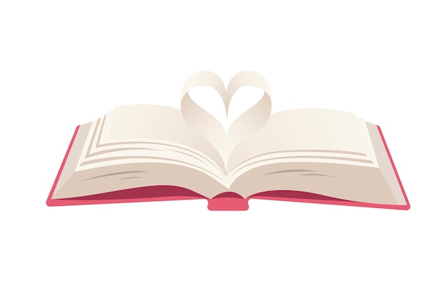 Open book with pages cartoon style Vector the heart symbol formed by the book page