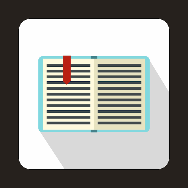 Open book with red bookmark icon in flat style on a white background