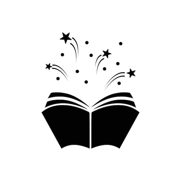 Open book with stars or fireworks flying out Isolated on white background Flat icon Magic creative.