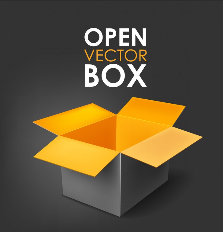 Vector open box black and orange on a dark background illustration