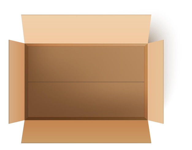 Vector open box top view. empty cardboard package realistic mockup isolated on white background