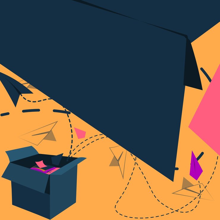 Vector open box with flying paper planes presenting new free ideas exposed crate floating origami kites