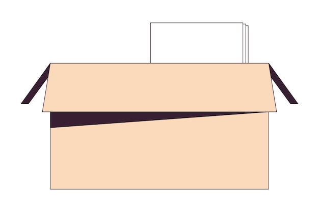 문서가 있는 개방된 카드보드 박스 2D 선형 만화 객체 서류로 포장 파일 고립된 선  ⁇ 터 요소  ⁇ 색 배경 포장 문서 색상 평평한 점 일러스트