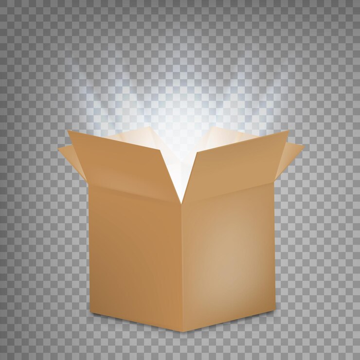 Vector open cardboard box with a glow inside open box with the outgoing light vector illustration