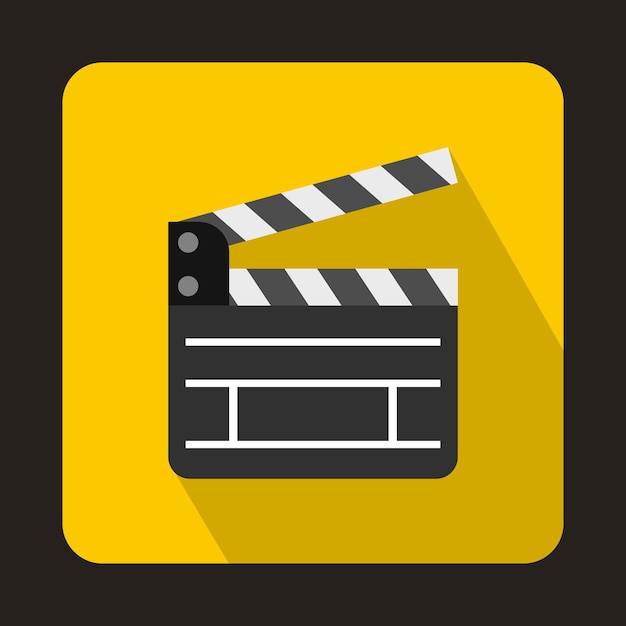 Vector open clapperboard icon in flat style on a yellow background