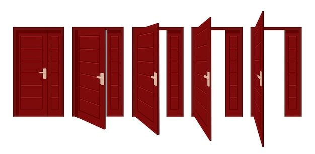 Vettore collezione di porte aperte e chiuse porte d'ingresso e di uscita con maniglie e cornici entrata uscita in doorfr
