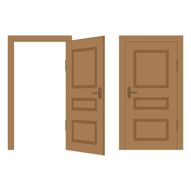 Open and closed door house front Royalty Free Vector Image