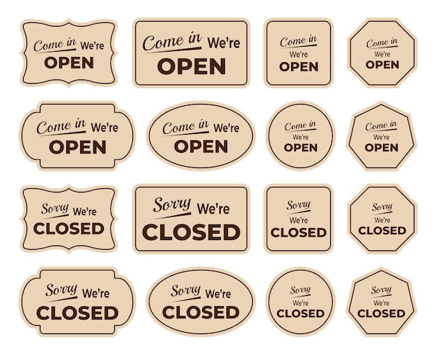 Vector open closed door sign collection