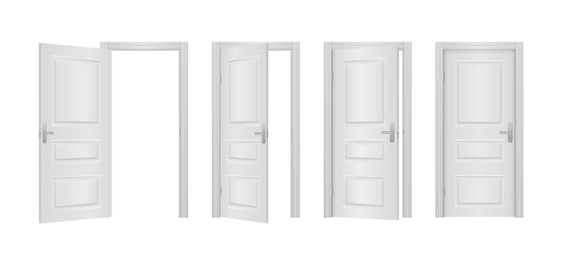 Open and closed front door of the house isolated illustration