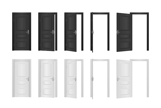 Vector open and closed front door of the house isolated on white