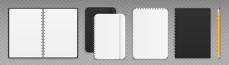 Vector open and closed notepad set black and white notebook with spiral vector eps 10
