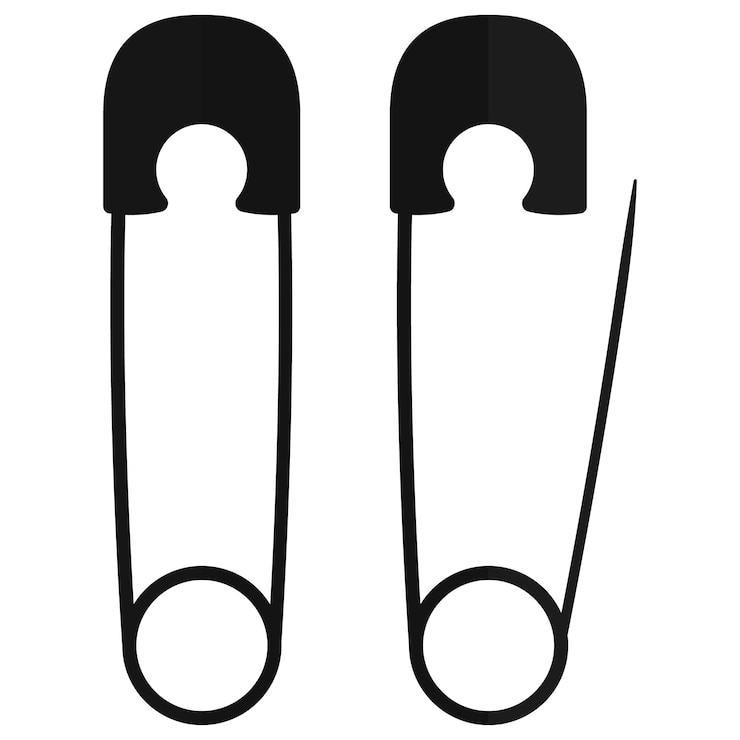 Vector open and closed safety pin flat vector icon isolated on white background