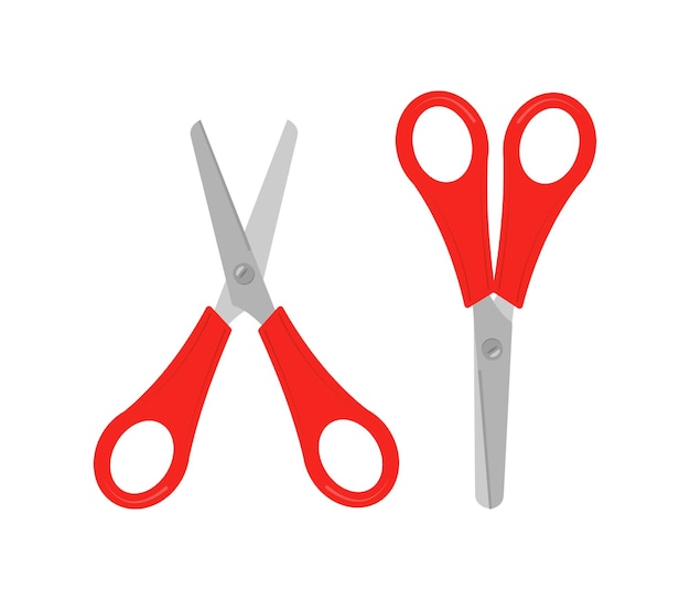 Open and closed scissors for cutting paper flat illustration isolated on white background